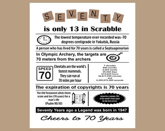 70th Birthday Banner, 70th Birthday Party Decor, 1947 Birthday Gift, 70 Birthday Print, 70 Birthday Sign, Seventy, INSTANT DOWNLOAD