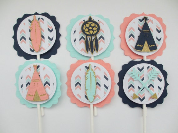 Boho Chic Tribal Cupcake Cake Toppers Birthday Party Shower