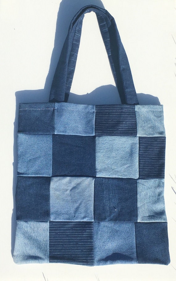 patchwork denim tote bag