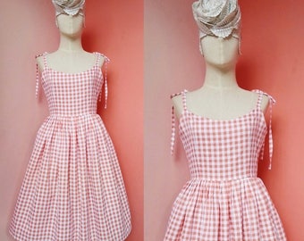 Plaid Dress Pin Up dress 50s Dress 1950s Dress Gingham Dress Tea Dress Casual Dress Summer Dress Womens Sundress Cotton Dress Pleated Dress