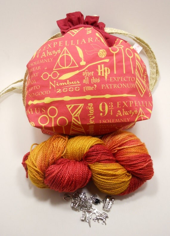Gryffindor Kit Knitting Crochet WIP Yarn Bag Hand Dyed