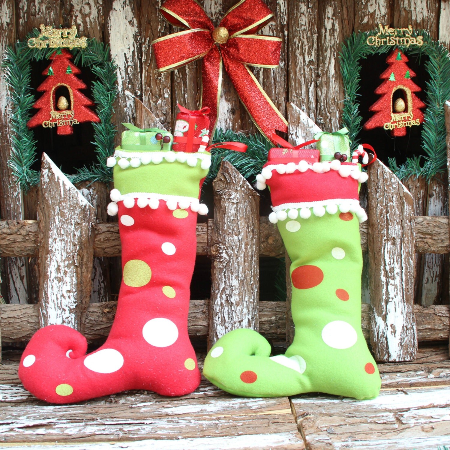 SALE Personalized Elf Stockings Red Green christmas socking