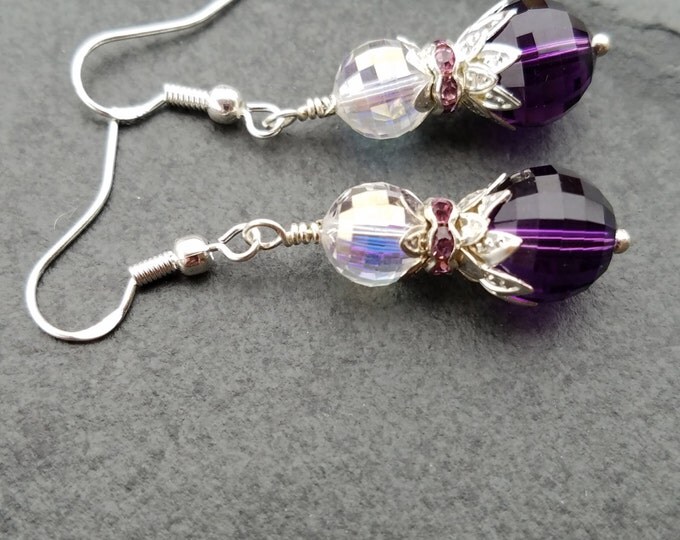 Lavender birthstone earrings, Amethyst purple genuine gemstone earrings, bridal purple quartz earrings, sobriety amethyst earrings