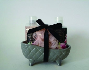3pc Grey Ceramic Tub Giftset