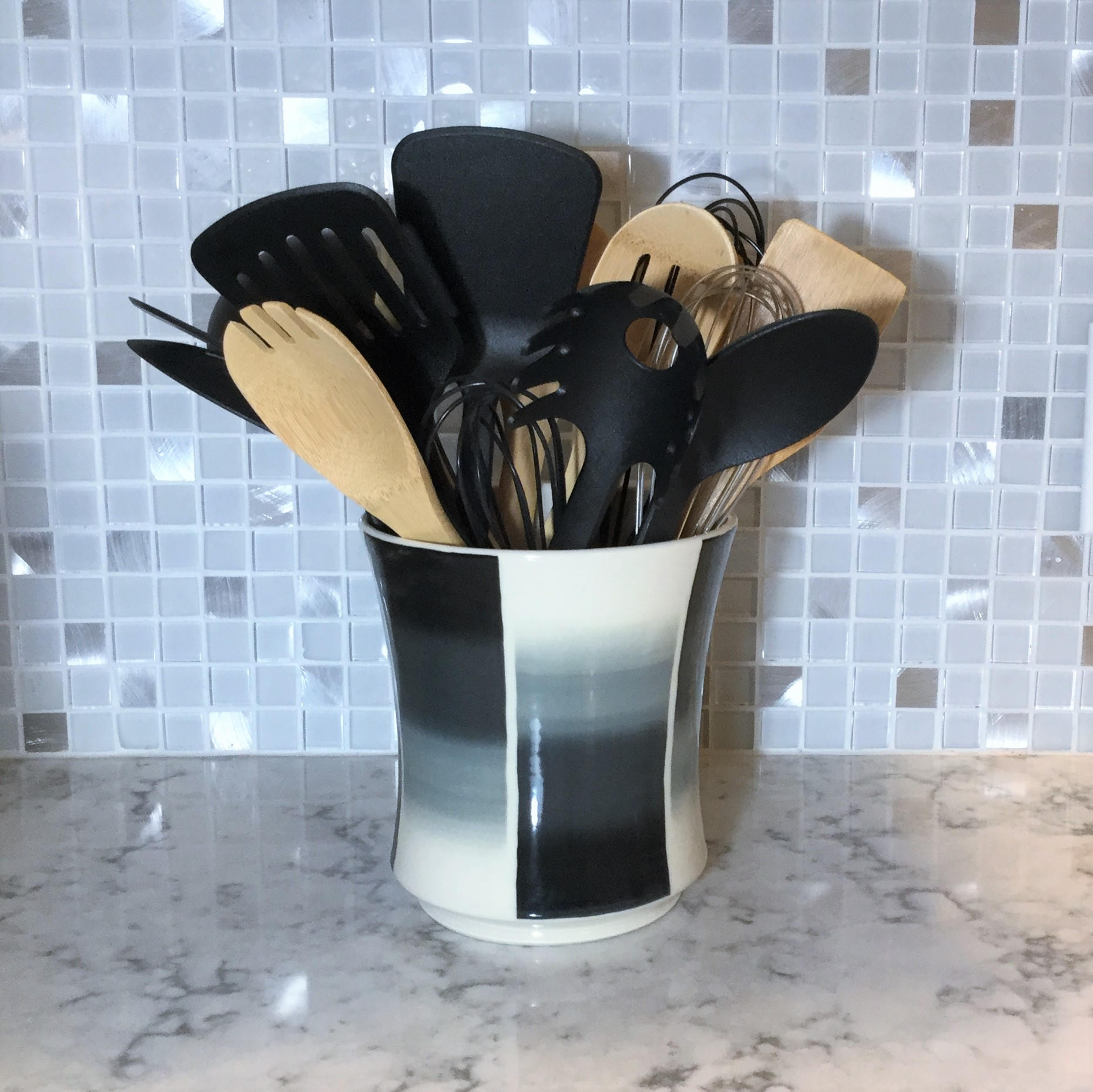 Porcelain Utensil Holder Ceramic Utensil Holder Gray Black
