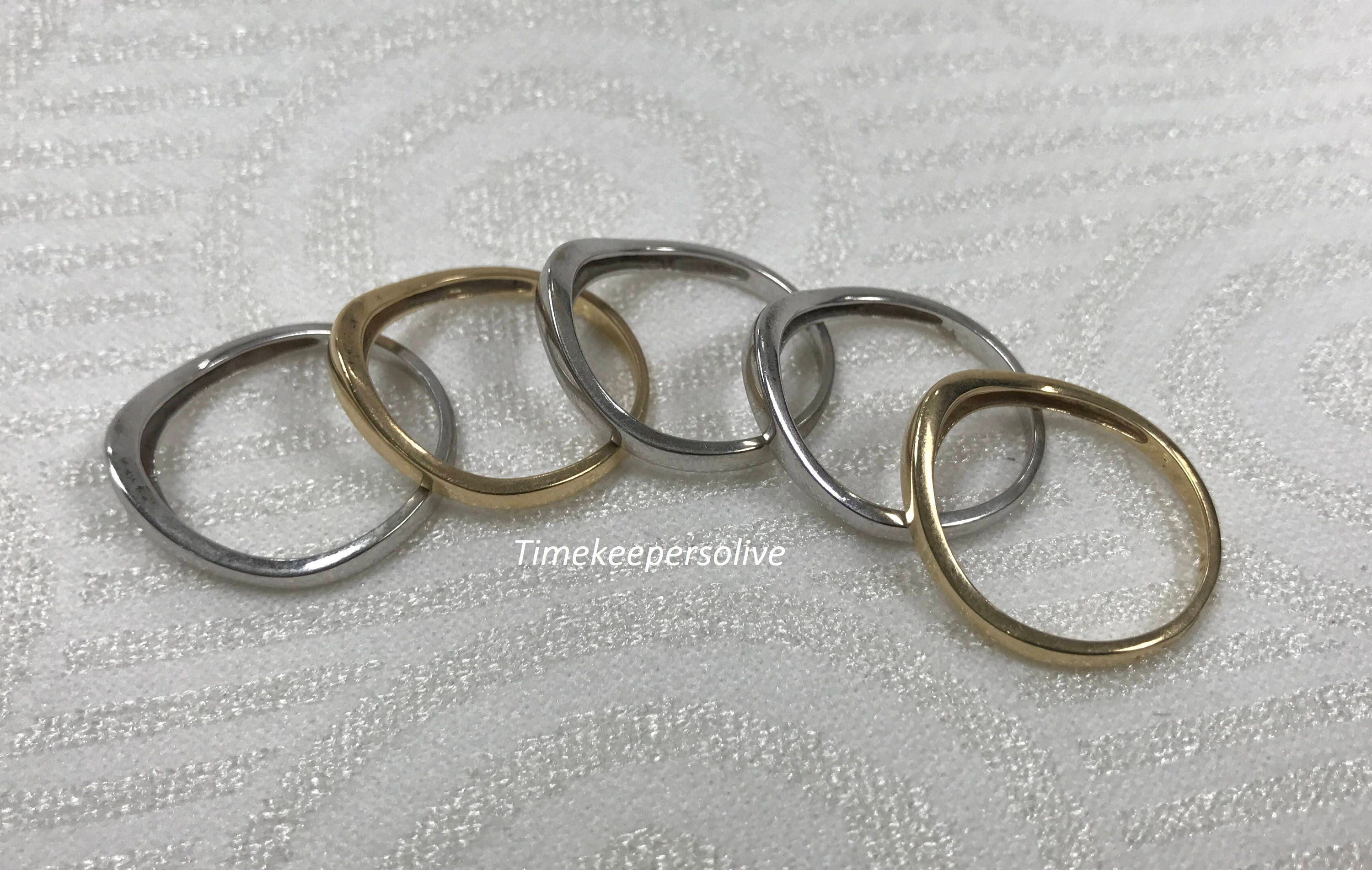 Elegant Vintage Classic 5 Stackable Bands Rings 14k White