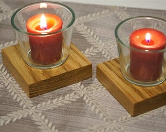 Oak Votive Candle Holder - Two