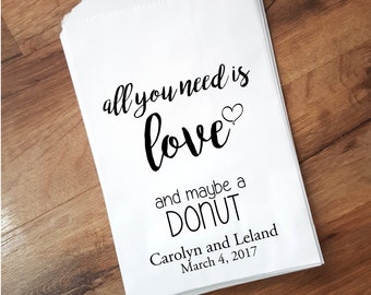 All You Need is Love and a Donut Wedding Favor Bag Personalized Wedding Custom Doughnut Bar Packaging