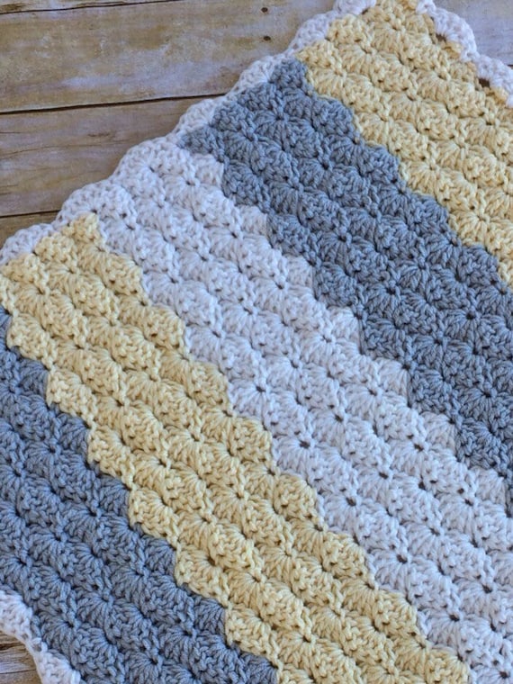 Yellow and grey crochet baby blanket ready to ship unisex