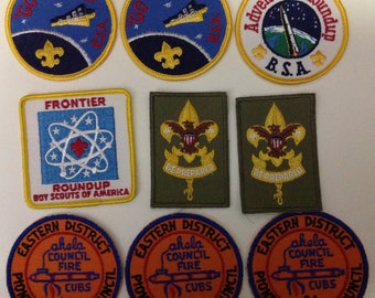 lot of 9 vintage boy scout patches 2 be prepared & others .50 dollar each