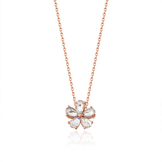 Silver Necklace. Rose Gold Necklace Rose Cut Diamond