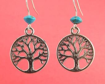 Tree of Life Earrings Silver Filled Wires with 6mm Turquoise Bead