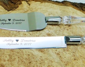 Personalized Cake Knife Set, Bridal Shower Gift, Reception, Anniversary Gift, Quinceanera, Wedding Accessory, Clear Acrylic Handles
