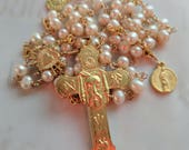 Rosary - Holy Face Freshwater Pearl Rosary - Saint Mary Magdalene & Saintes-Maries - 18K Gold Vermeil