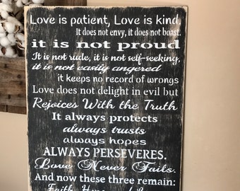 Love Is Patient, Love Is Kind Corinthians 13 Handmade Rustic Wood Sign