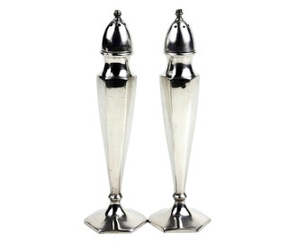 Art Deco Salt & Pepper Shakers, Hexagon Shape, Benedict Proctor Silver Plate