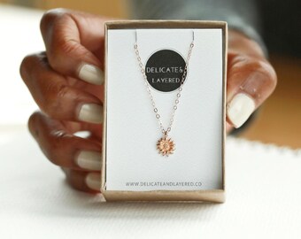 Sunflower Necklace, Jewelry, Sunflower, Rose Gold Necklace Dainty, Rose Gold Jewelry, Jewellery, Rose Gold Jewelry, Necklace, Charm Necklace