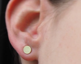 Brass point stud earrings 6 mm gold 925 Silver