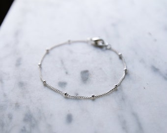 Silver Satellite // Beaded Chain Bracelet or Anklet // Silver Beads Bracelet Dewdrop Layering Minimal