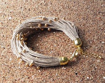 Linen Cord Bracelet Natural Raw Jewelry Bead Bracelet Linen Fiber Bracelet Linen Bracelet Minimalist Jewelry Beach Jewelry Eco Style Jewelry