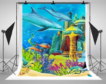 Cartoon Underwater Castle Photography Backdrops No Wrinkles Newborn Baby Photo Backgrounds for Children Studio Props