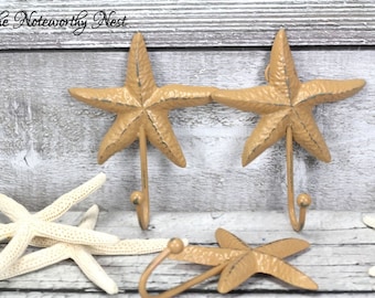 Any Color -// Cast iron starfish hook / bathroom decor // nautical decor // bedroom // sailor decor // beach decor // boat anchor // tan
