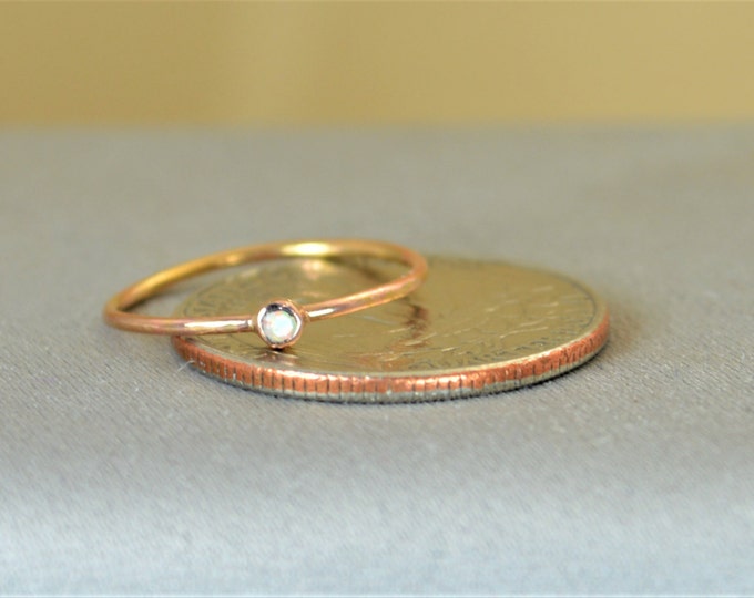 Tiny Opal Ring, Rose Gold Filled Opal Stacking Ring, Opal Ring, Opal Mothers Ring, October Birthstone, Gold Natural Opal Ring, Opal Rings