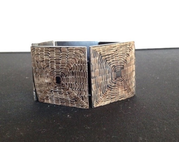 Storewide 25% Off SALE Vintage Asian Bamboo Style Flexible Square Panel Bracelet Featuring Eclectic Inlaid Design Finish