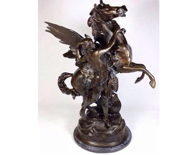 Storewide 25% Off SALE Large Antique French Artist Signed Emile Louis Picault (1833-1915) Bronze Greek Mythology "Perseus & Pegasus" Exquisi