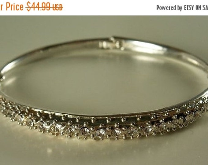 Storewide 25% Off SALE Vintage Segmented Silvertone Bracelet Accented with Impressive Classy Rhinestones