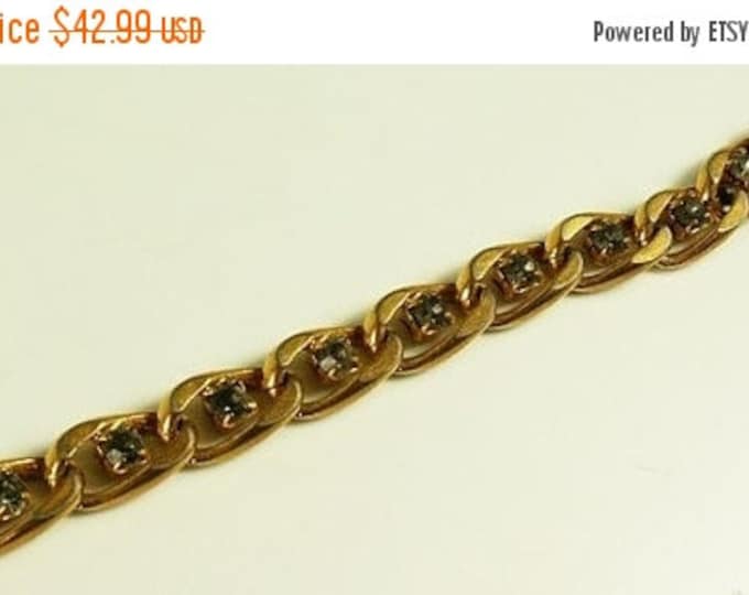 Storewide 25% Off SALE Vintage Gold Tone Link Bracelet with Lovely Embellished Rhinestone Features Throughout this Link Clasp Showpiece