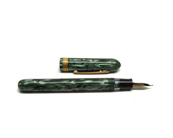 Storewide 25% Off SALE Antique Majestic Art Deco Lever Fill Marble Strip Fountain Pen Featuring Original Jeanne Hummel Monograming