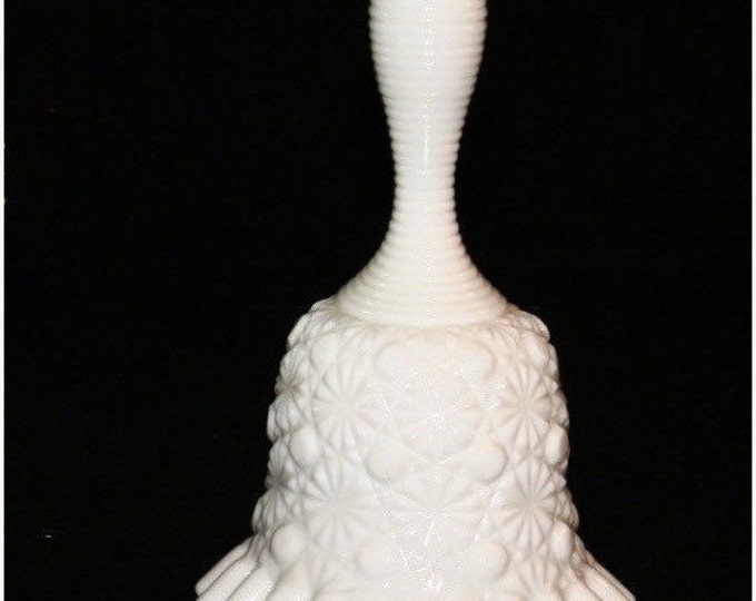 Storewide 25% Off SALE Vintage White Fenton Hobnail Milk Glass Decorative Hand Bell Featuring Raised Starlight Style Design