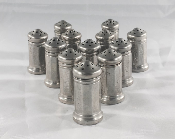 Storewide 25% Off SALE Vintage American Made Nickel Silver Personal Salt & Pepper Shakers Featuring Original Hammered Design Finish