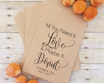 Donut Favor Bag, Doughnut Treat Bag, Wedding Favor Bags, Wedding Donuts, Wedding Doughnut Bags, Wedding Bag, All You Need is Love and Donuts