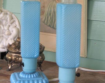 Vintage Art Deco Glass Torpedo Bedside Lamps