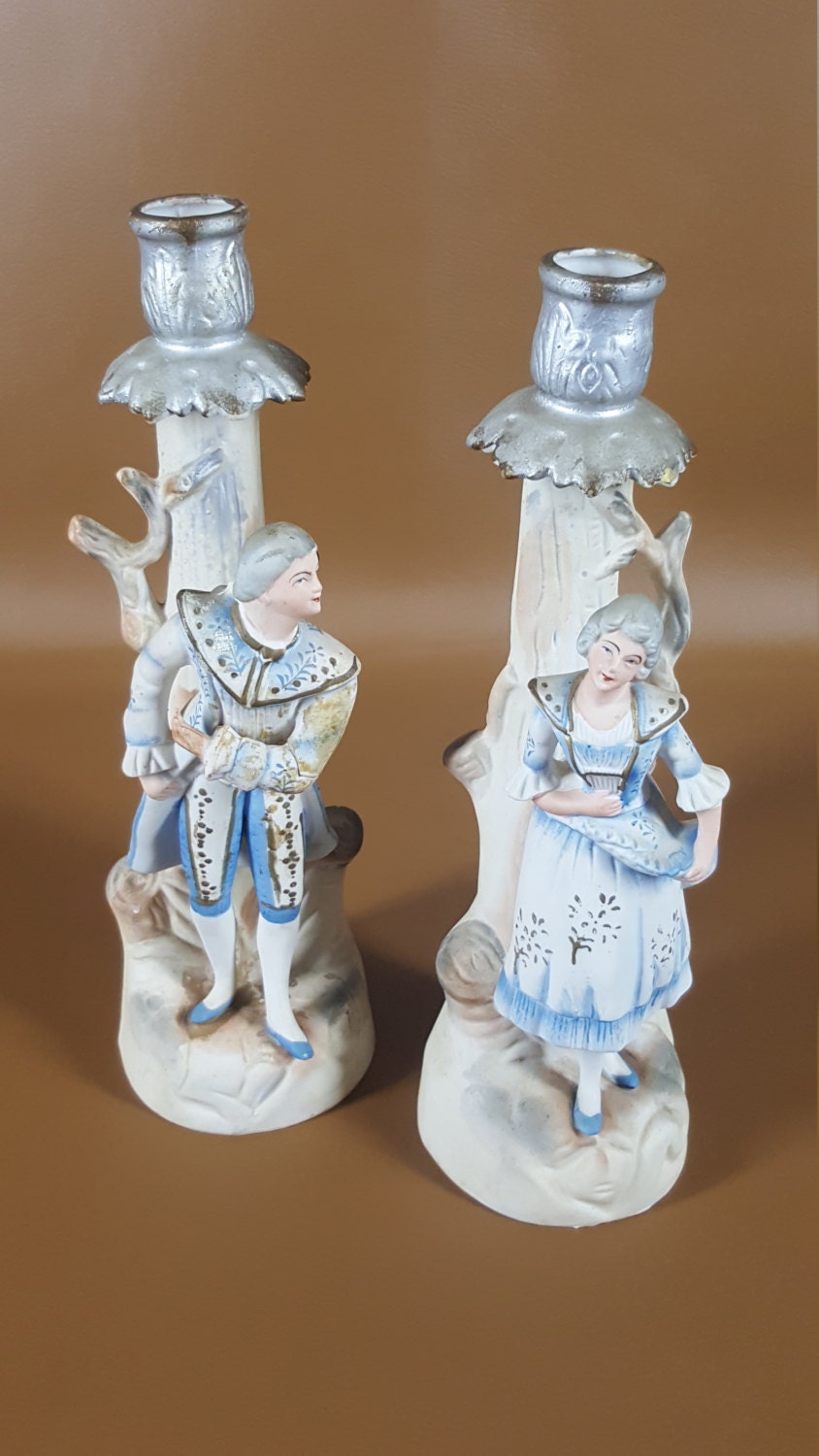 CLEARANCE Pair of large occupied Japan candle holders with