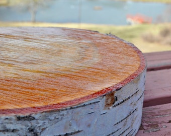 White birch cake platter - cake stand - bridal shower decorations - natural white birch - new england birch - handmade - 11 inches diameter