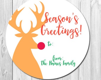 Rudolph Christmas Gift Stickers, Personalized Holiday Round Stickers