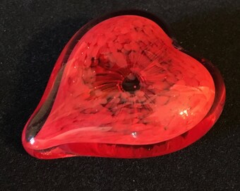Red Art Glass Heart Paperweight Valentines Day