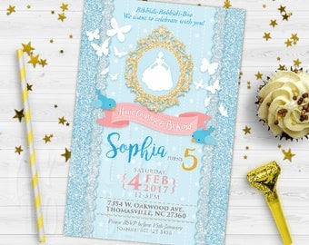 DIGITAL Cinderella Invitation & Thank you tag, Cinderella Party, Birthday Invitation, Thank you card, Cinderella Theme Printables