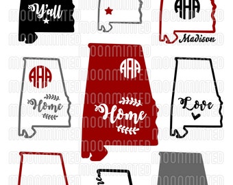 Alabama SVG Sayings Cut Files - Monogram Frames for Vinyl Cutters, Screen Printing, Silhouette, Die Cut Machines, & More