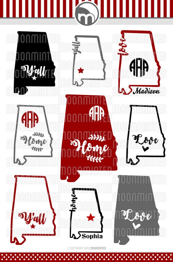 Alabama SVG Sayings Cut Files Monogram Frames for Vinyl