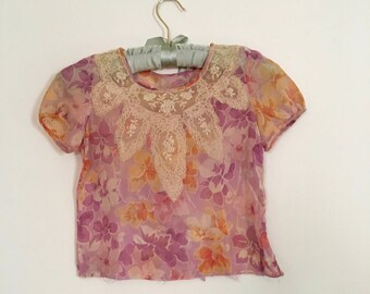 20% OFF SALE Vintage 1930s Blouse - Sheer Floral Cotton Blouse - Lace Detail Summer Blouse