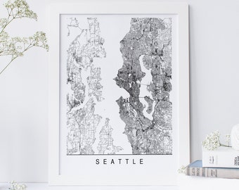 SEATTLE MAP - Minimalist Seattle Art Print, Customizable City Map, High Quality Giclee Print, Modern Map Art