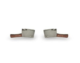 Cleaver Earrings - Butcher Knife Stud Earrings - Hatched Earrings - Funky Earrings - Surgical Steel Posts - Hypoallergenic Nickel Free Posts