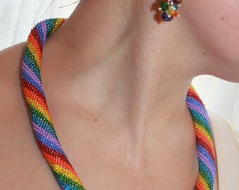 Rainbow necklace Rope Necklace Crochet Necklace Bright Summer fashion Summer Necklace Colorful Seed bead Necklace Bead Crochet for mother