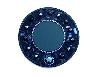 Scrying Mirror Mosaic, Divination Wall Hanging, Occult Home Decor, Goth Witch Artwork, Black Glass Art