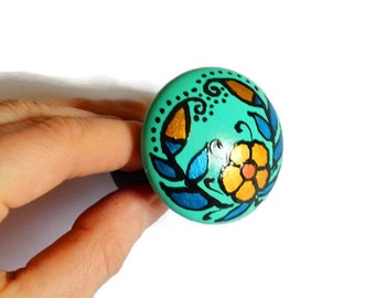 Turquoise green Scrunchy holiday Jewelry wood hair pin Gift Idea|for|her hair accessories everyday jewelry wedding jewelry Hand Painted Wood