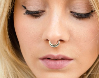 Moon Phases Septum Ring Nose Ring Body Jewelry Sterling Silver Bohemian Fashion Indian Style 14g 16g - SE041R SSO T1 M11